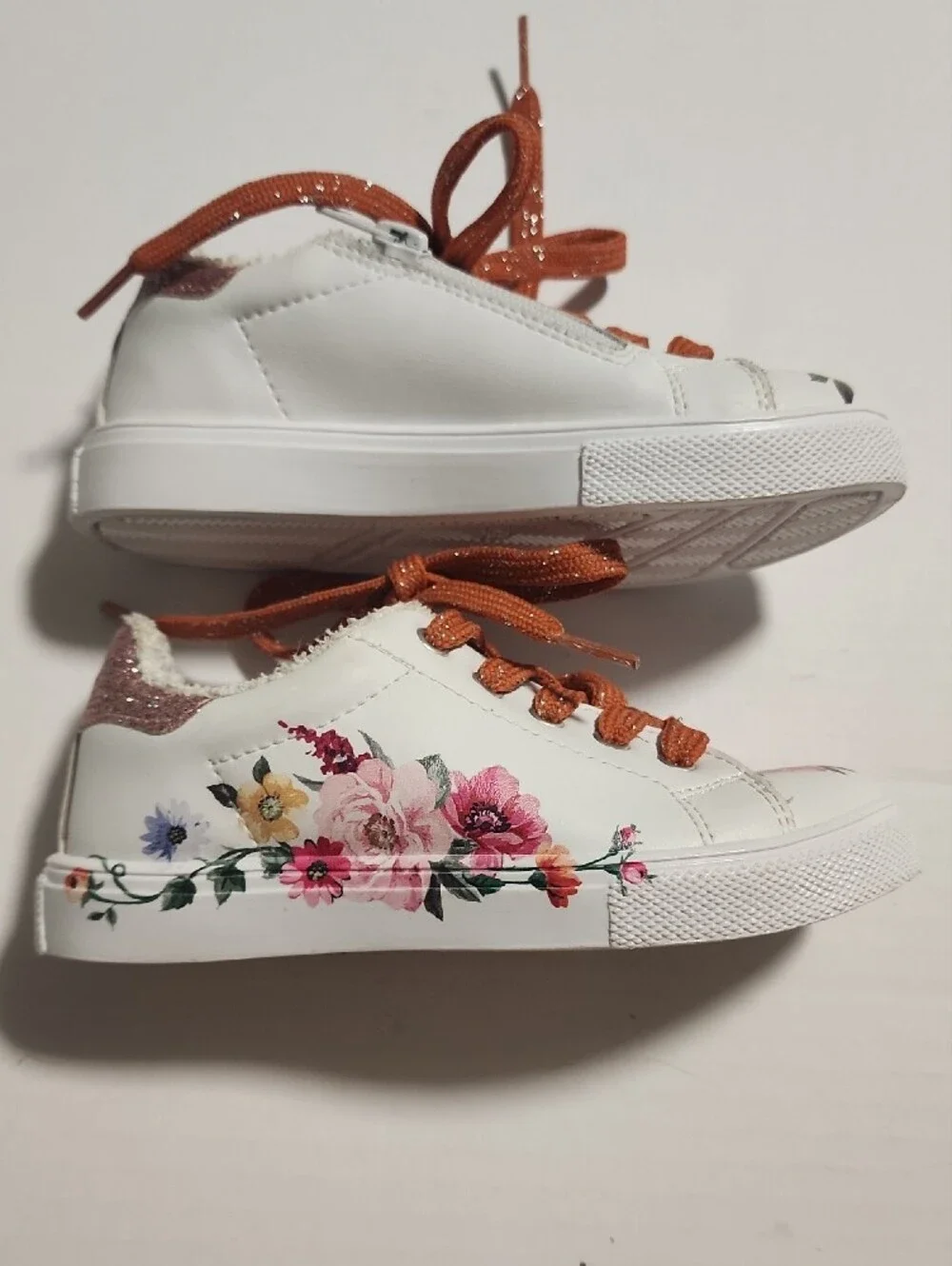 MONNALISA Genuine Leather Floral Sneakers Made in Italy, Size 10